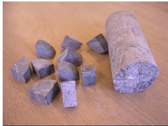 Figure 2 – Sample Pieces Cut from Whole  50mm Core
