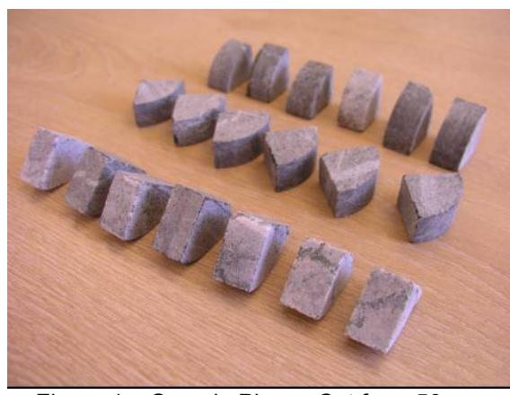 Figure 1 – Sample Pieces Cut from 50mm  Quartered Core