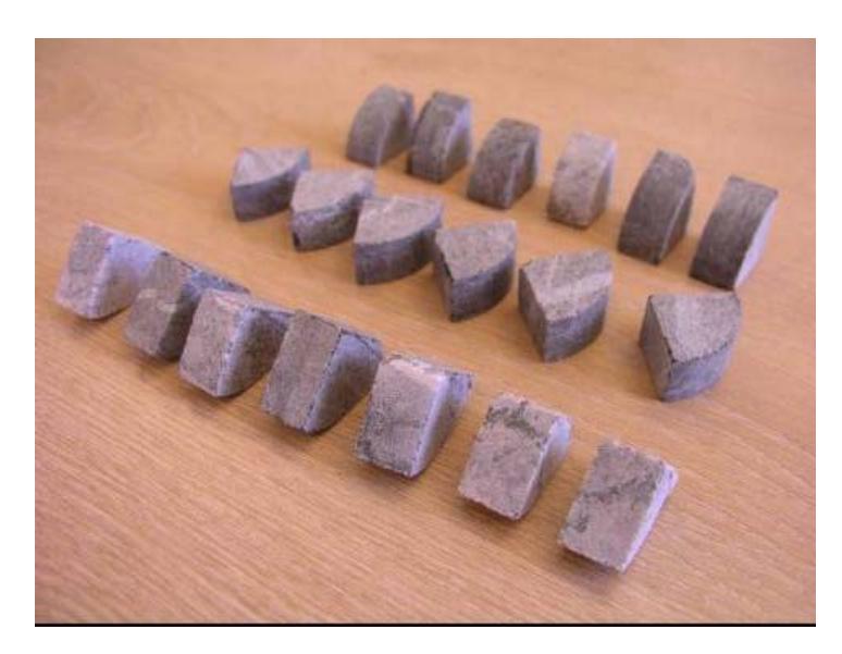 Figure 1 – Sample Pieces Cut from 50mm Quartered Core