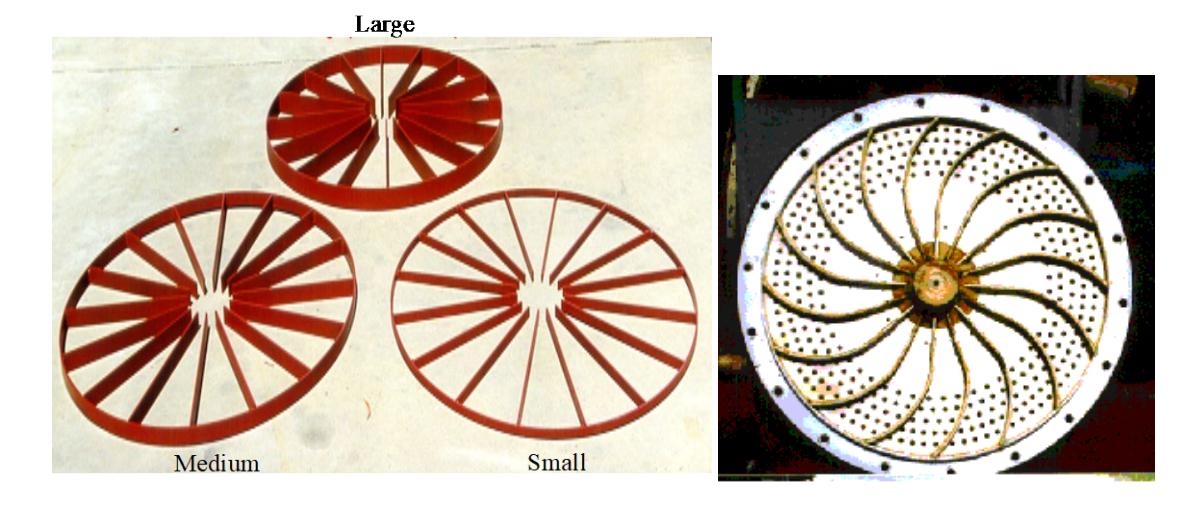 Figure 4: Radial and curved pulp lifters used in pilot mill.
